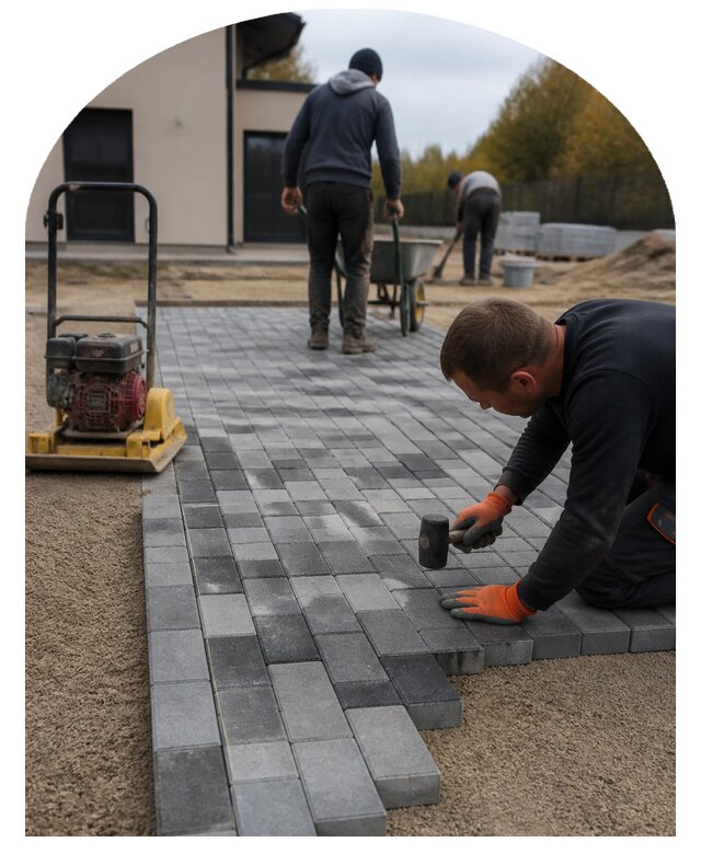 Устройство парковки из брусчатки в Барнауле под ключ для авто